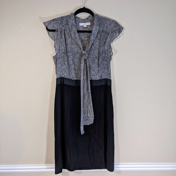 Black & Grey Pattern Top Solid Black Pencil Bottom with Bow Necktie Detail - Picture 6 of 6